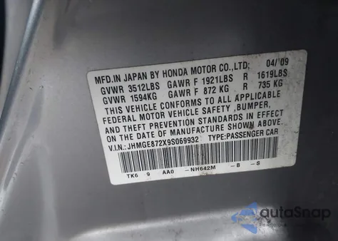 2009 Honda Fit z USA, uszkodzony, nr VIN JHMGE872X9S069932